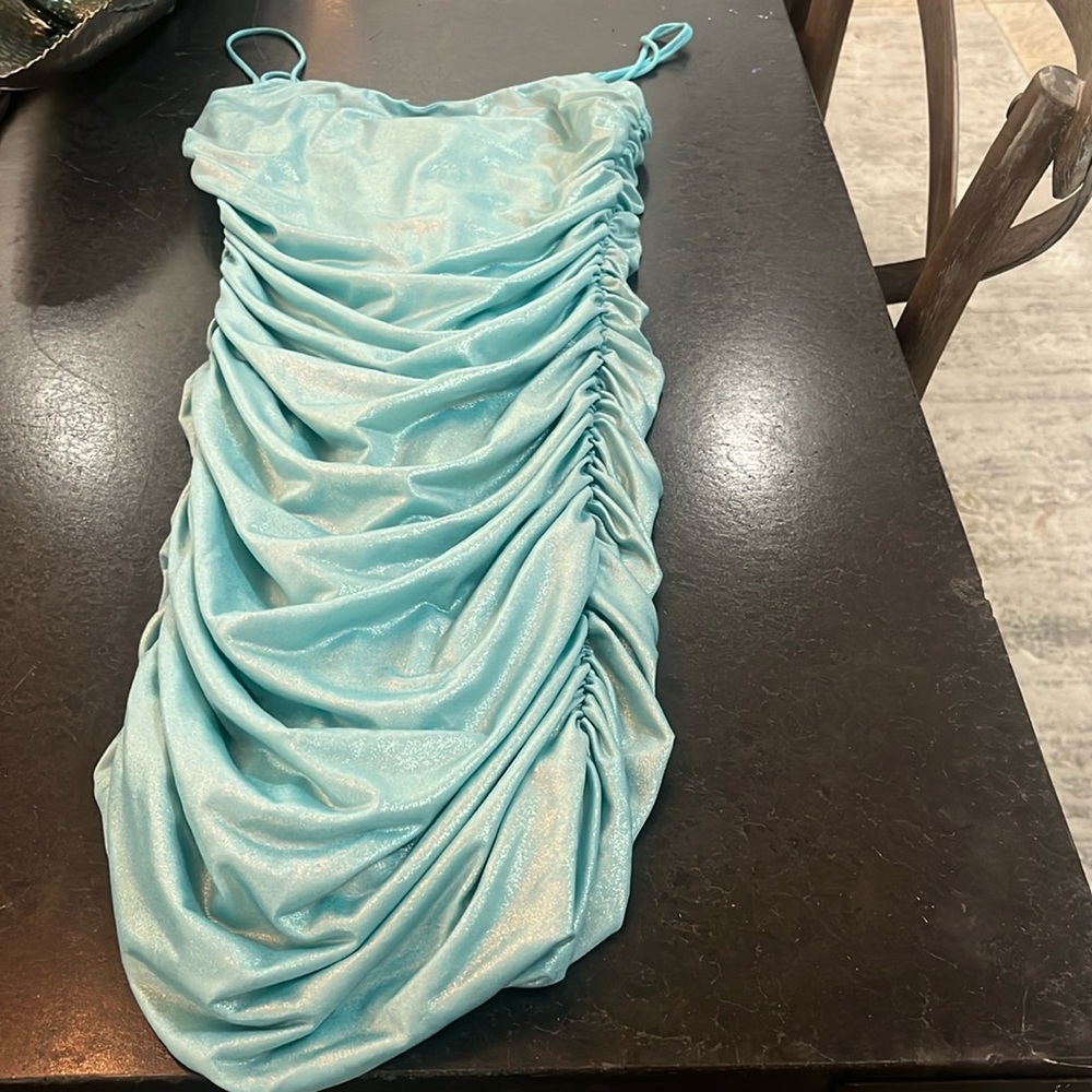 Never worn Lucy in the Sky teal Hoco mini dress